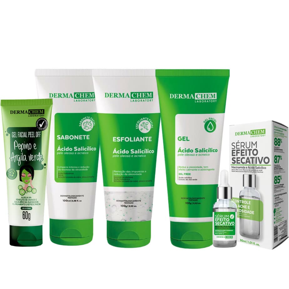 Kit Skin Care Dermachem Antioleosidade Limpeza Facial - 5 itens
