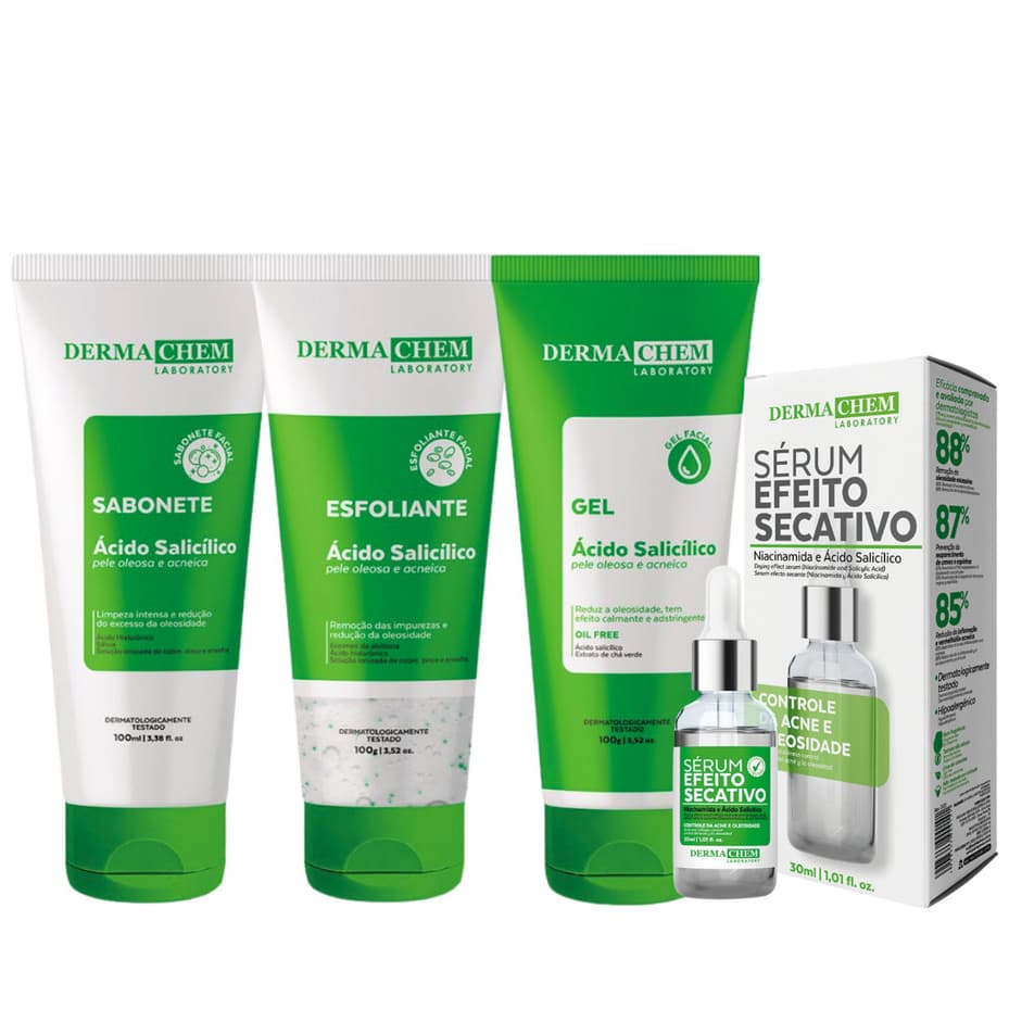Kit Skin Care Dermachem Antioleosidade Limpeza Facial - 4 Itens