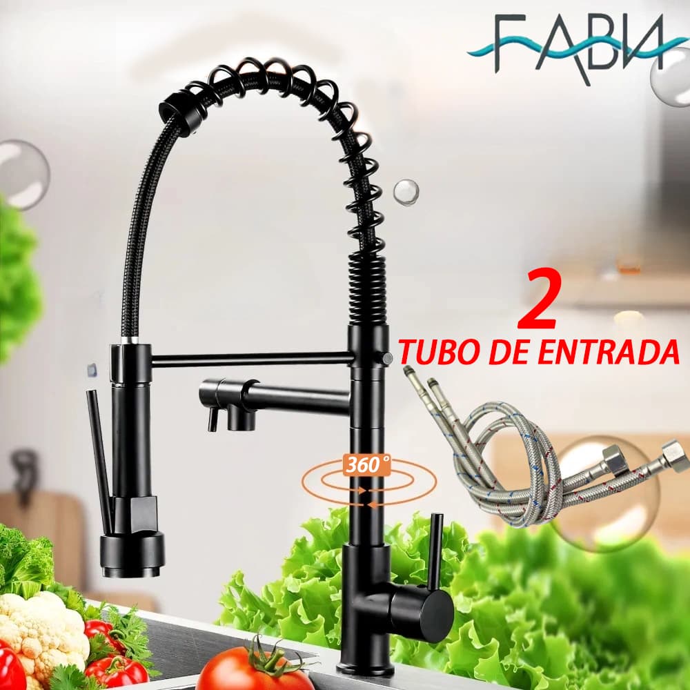 Torneira Cozinha Gourmet de Bancada Monocomando Preto Com Spray Flexível Misturador