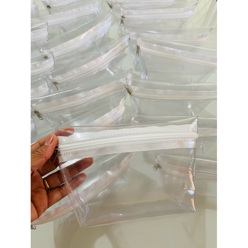 20 Unidade de Necessaire Bolsinha Cristal transparente 30 mm,material super resistente, zíper em várias cores!