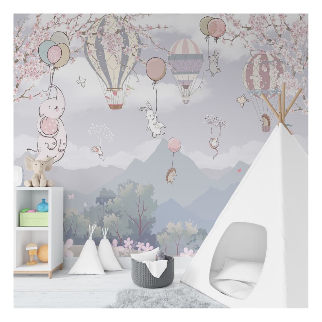 Papel Parede Lavável Infantil Quarto Bebe Bichinho Kawai Safari Novo Elefantinho coelhinho IAI-03