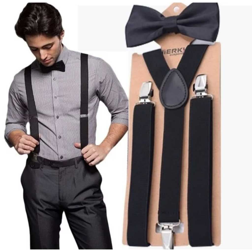 Kit 2 Unidades suspensórios para casamento conjunto ajustável de gravata