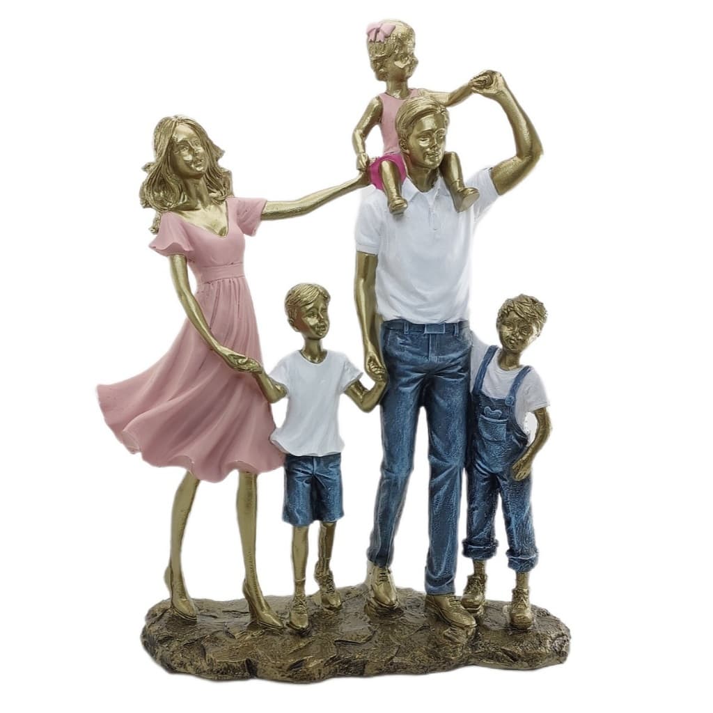 Escultura Família com dois meninos e uma menina Estatueta Casal com 3 Filhos