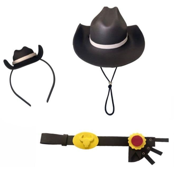 Kit Chapéu de EVA  PRETO Com Tiara Menina e cinto Cowgirl boaideira  Country Ajustável Infantil Acima de 02 Anos