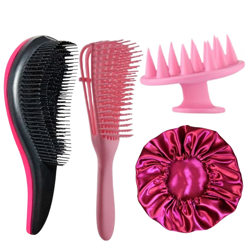 Kit Escova Mágica + Escova Polvo + Escova Massageadora + Touca de Cetim