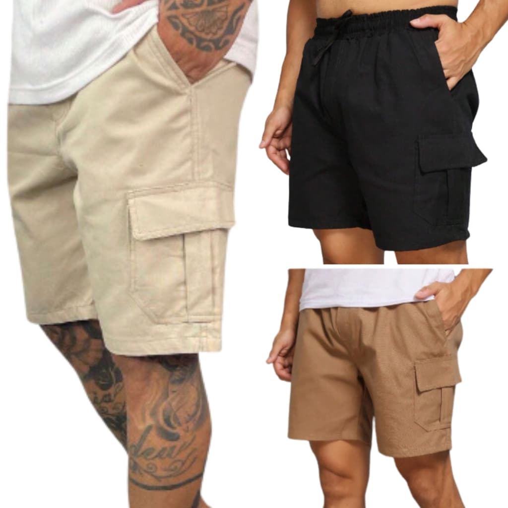 Short Cargo Masculino Cargo Curta de Sarja Premium Com Bolso Lateral Street Casual Streetwear
