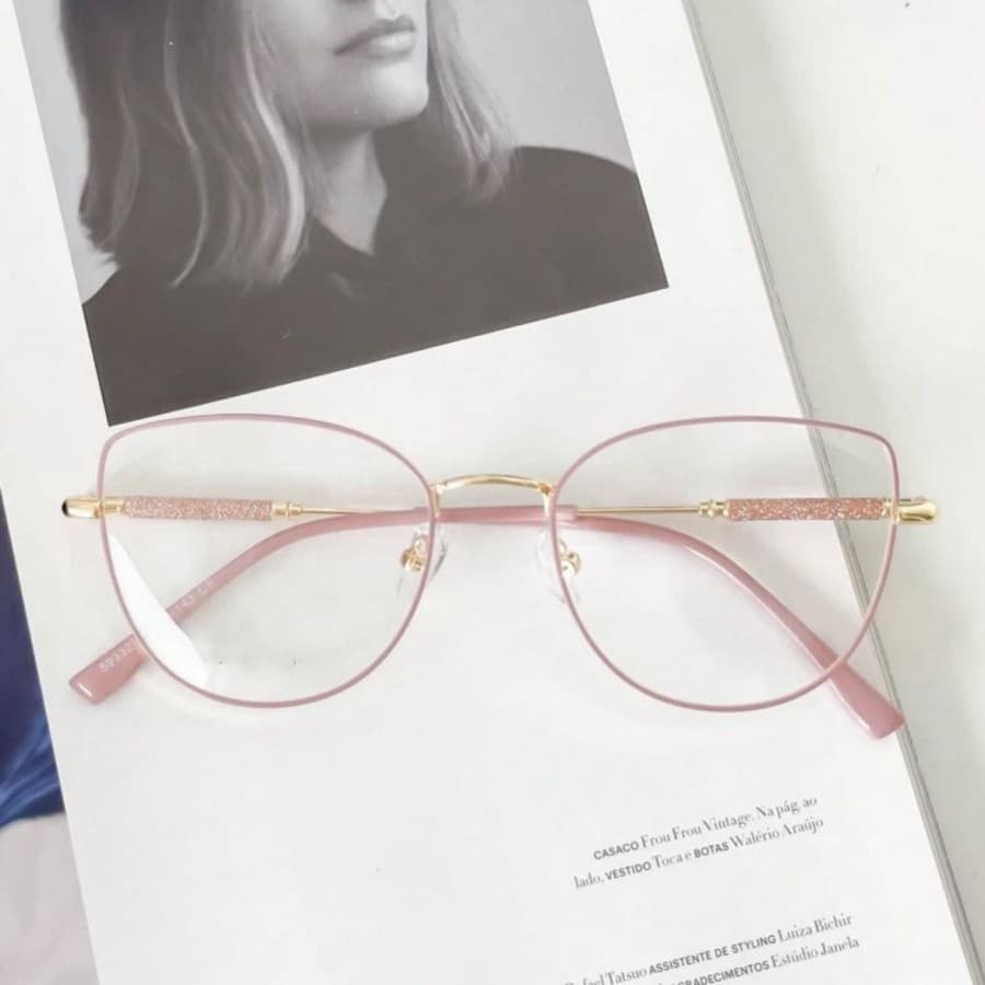 OCULOS DE ARMACAO GATINHA FEMININO METAL MODA 7140