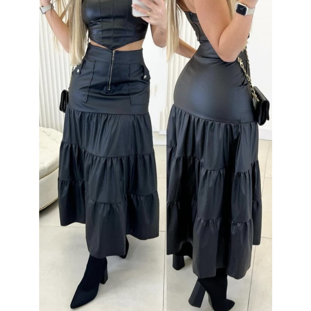 Saia Feminina Courino Midi Moda Evangélica Duas Marias
