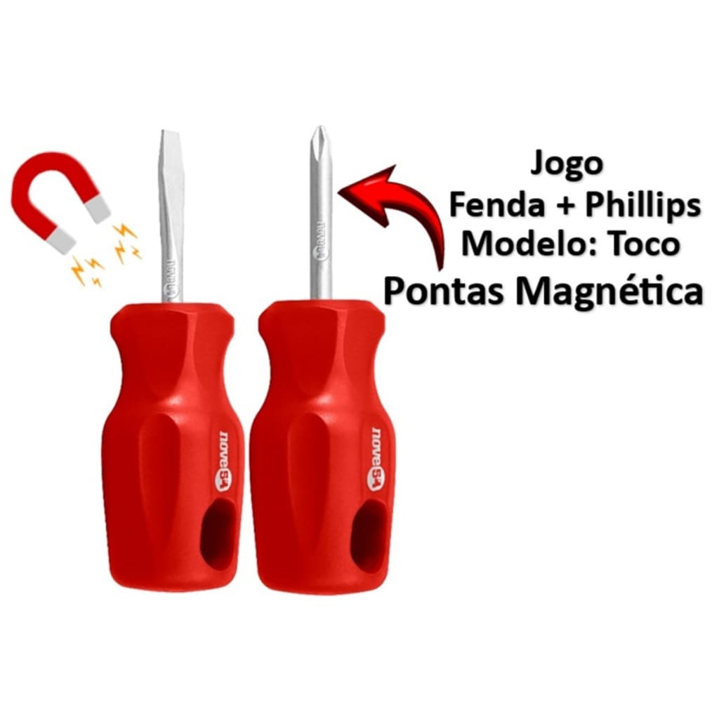 Jogo de Chave Toco Phillips/Fenda 3/16" x 1.1/2" com Ponta Magnética - Nove54