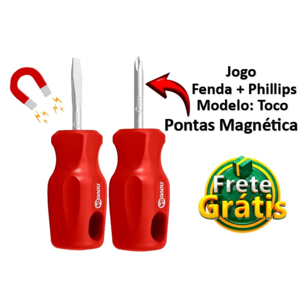 Kit Chave Toco Phillips/Fenda 3/16" x 1.1/2" com Ponta Magnética - Nove54