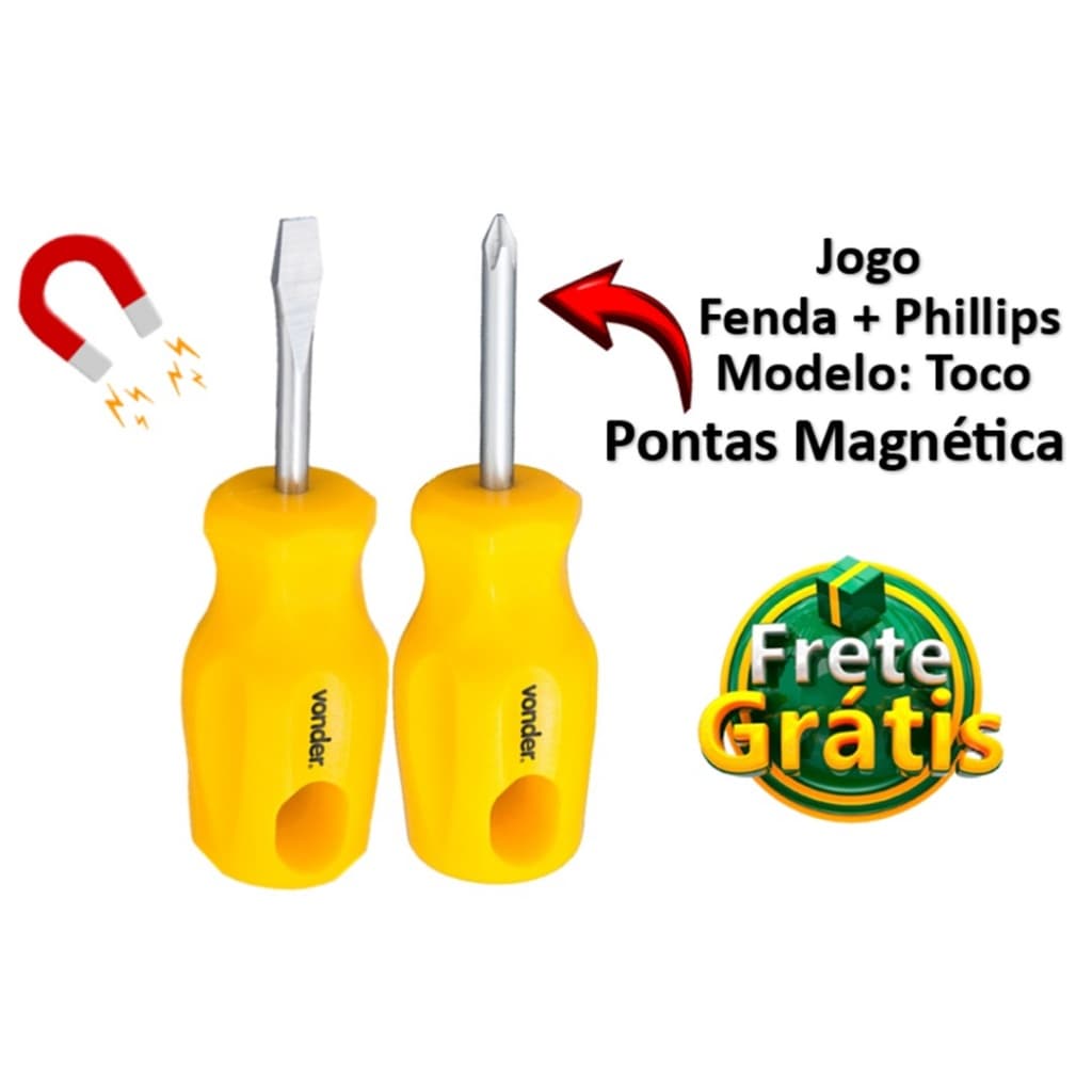 Kit Chave Toco Phillips/Fenda 3/16" x 1.1/2" com Ponta Magnética - Vonder