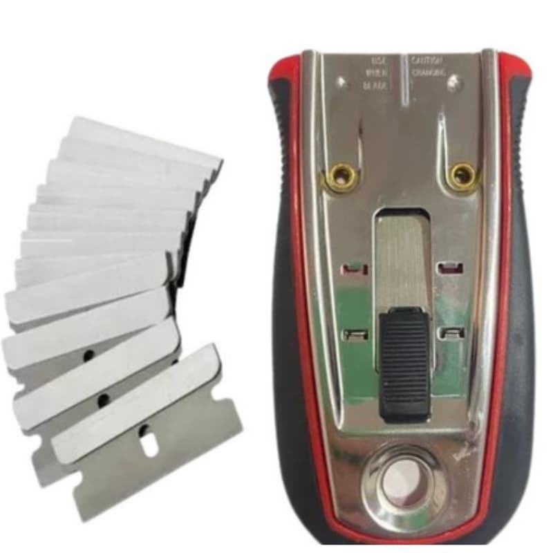 Kit Ratinho Metal Raspador De Insulfilm + 10 Lâminas Ferramenta Para Instalação Película Insufilm