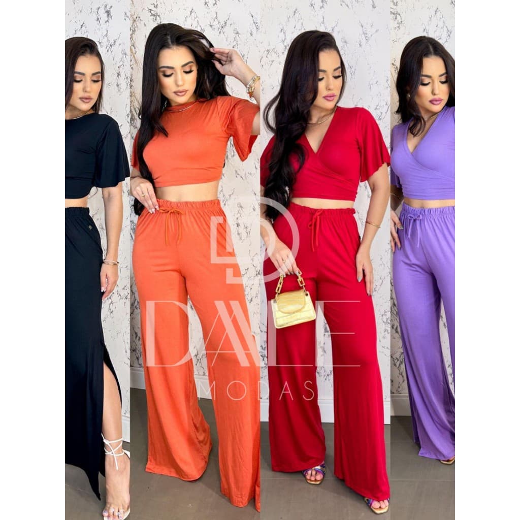 Kit 2 Calça Pantalona Feminina Fenda Lateral Moda  35%de desconto somente agora na shopee