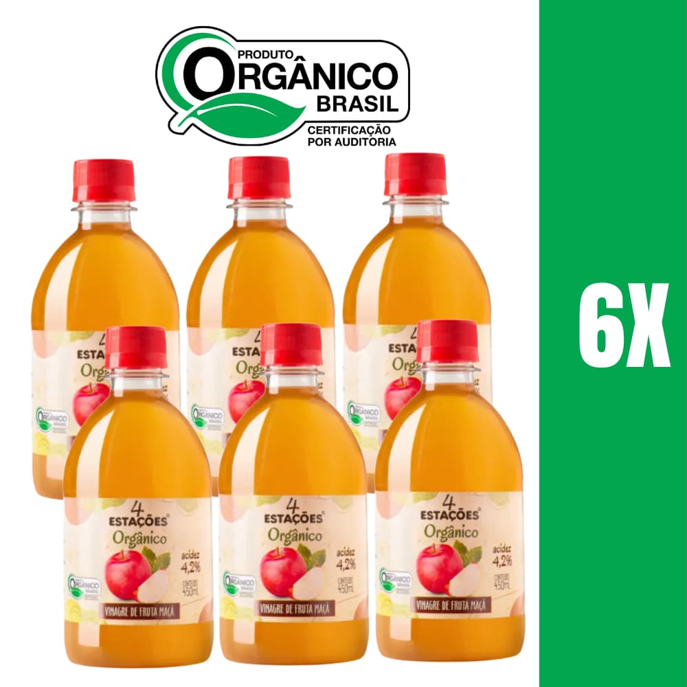 Vinagre de Maça Orgânico 4,2% 4 Estações - KIT 6 Unidades de 450ml cada
