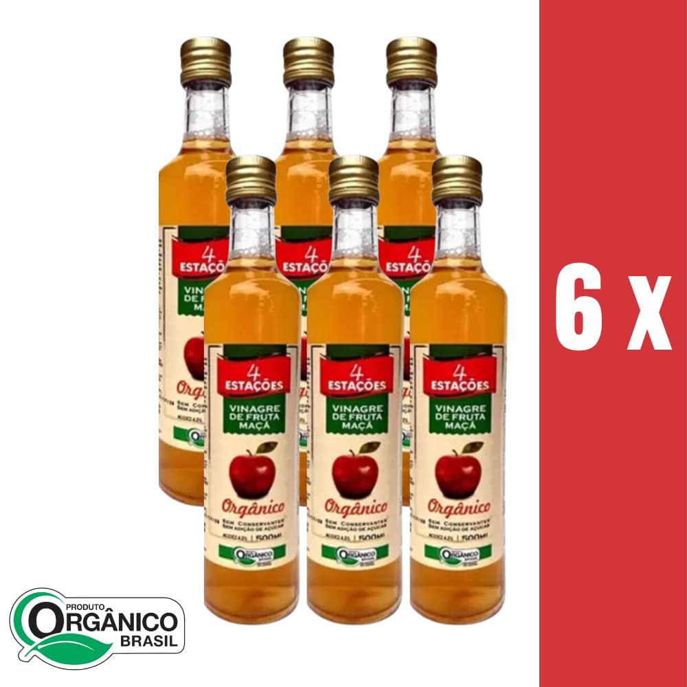 Vinagre de Maça Orgânico 4,2% Acidez 4 Estações - KIT com 6 Unidades cada de 500ml
