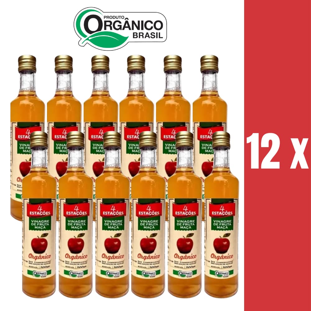 Vinagre de Maça Orgânico 4,2% Acidez  4 Estações - KIT 12 Unidades de 500ml cada