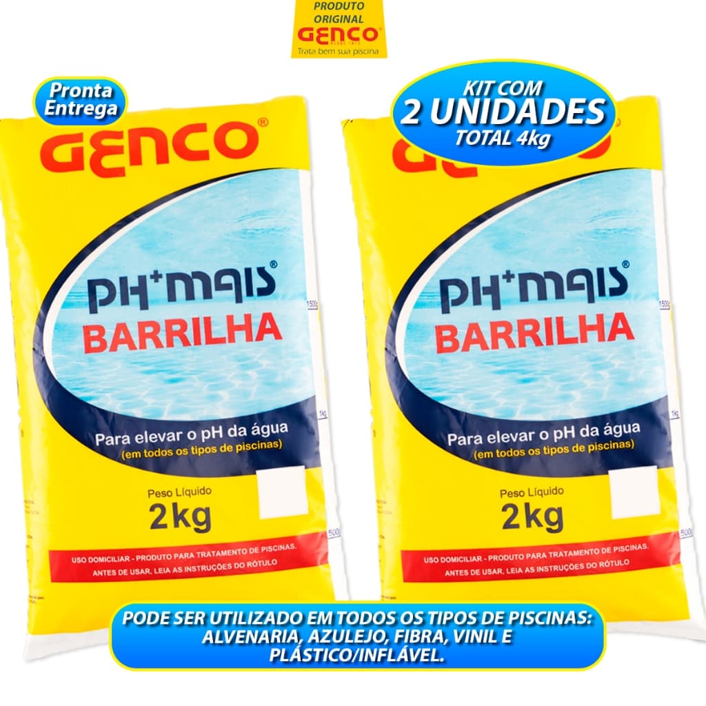 Kit 2 Elevador de Ph Barrilha Genco Ph Mais Granulado Para Piscinas