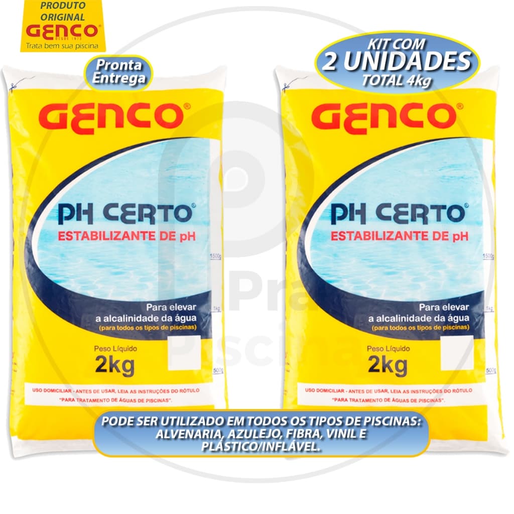 Kit 2 Elevador de Alcalinidade Estabilizante Ph Certo Genco Estável Para Piscinas
