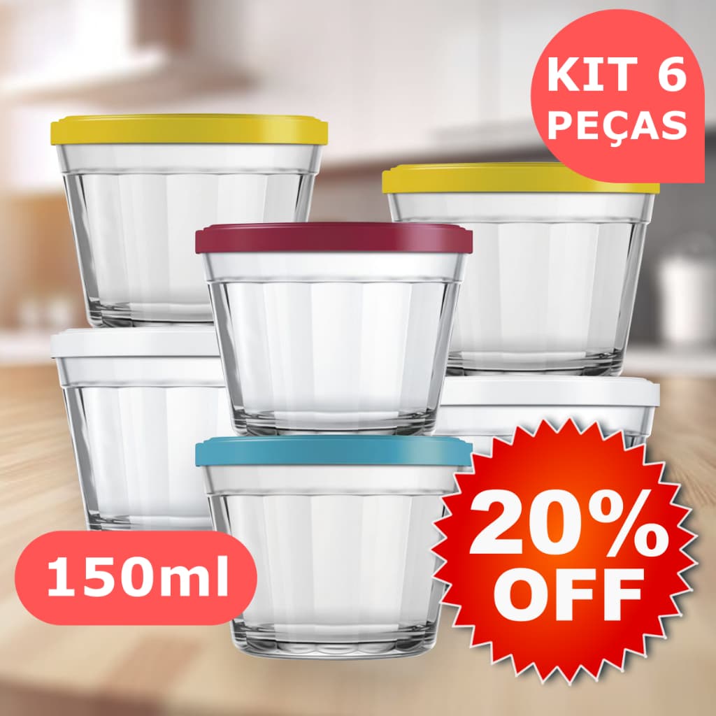 Kit 6 Potes Tigela de Vidro Americano 150ml Com Tampa Nadir Figueiredo - Armazenamento de Alimentos