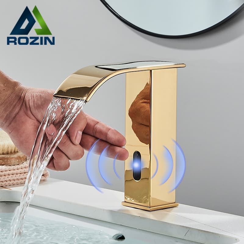 Torneira De Banheiro Com Sensor Para Bacia, Misturador Quente E Frio Dourado/Preto/Cromado
