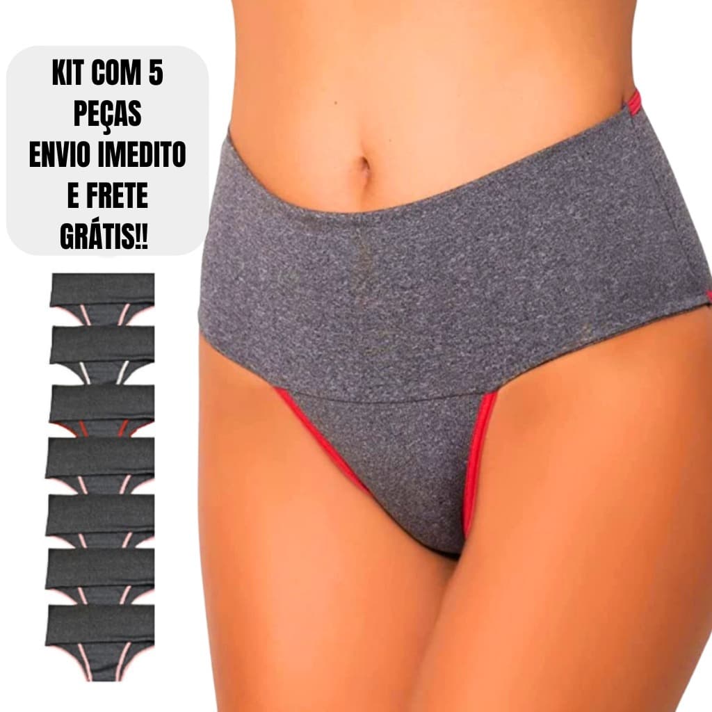 Kit 5 Calcinhas Fitness Cós Alto Compressão Abdominal Segura Barriga Calcinha Para Academia