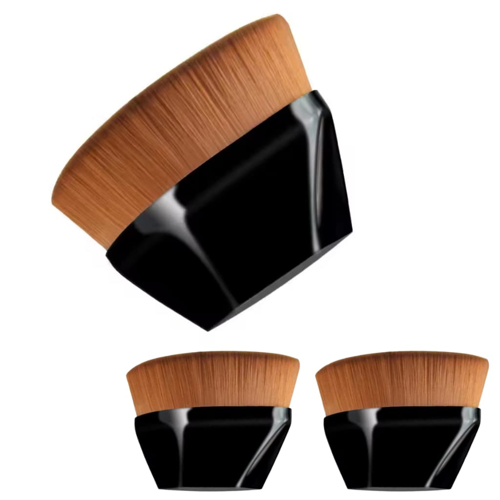Kit 3 Pincel Plano De Maquiagem Para Base Líquida Com Estojo Macio Contorno Fácil Aplicação