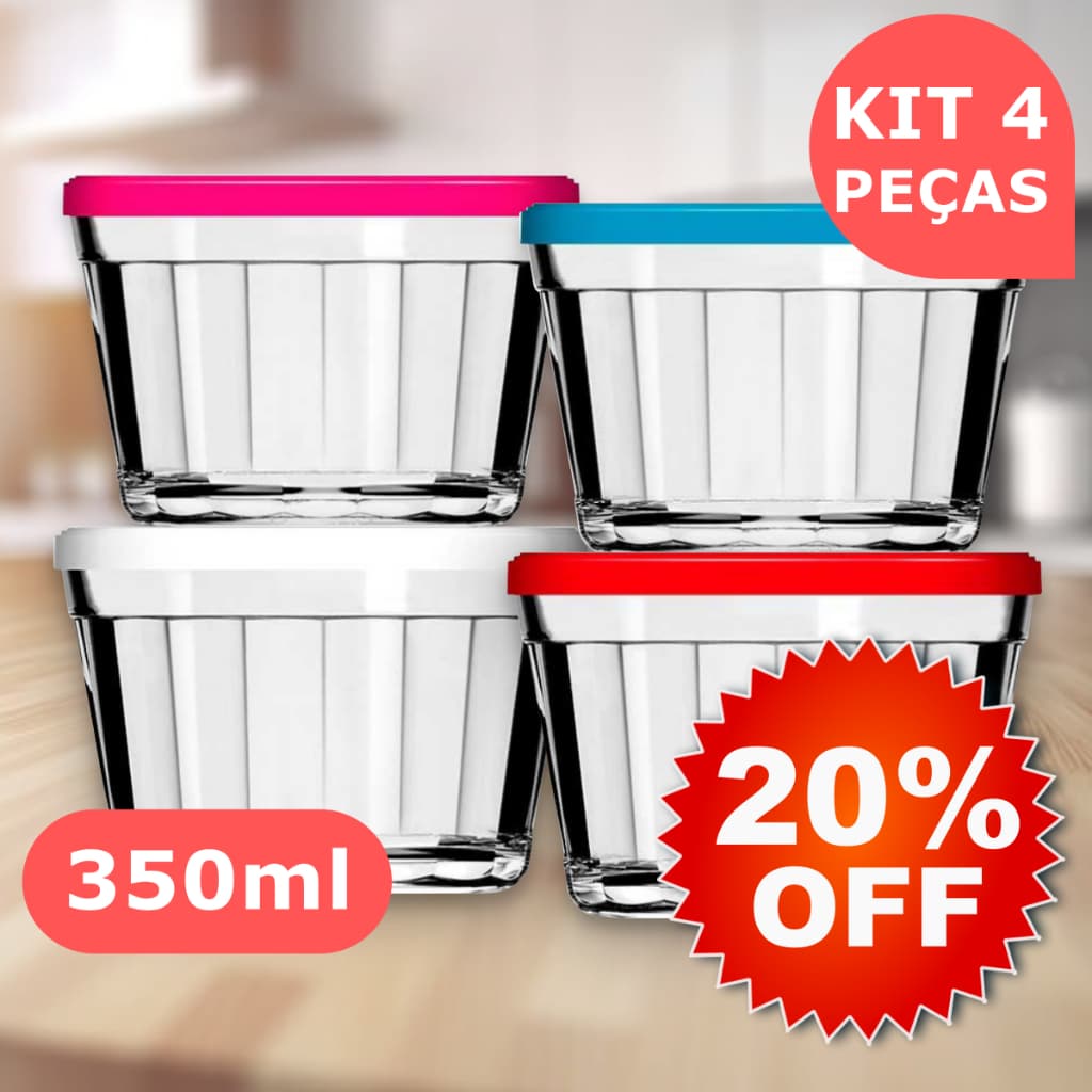 Kit 4 Potes Tigela de Vidro Americano 350ml Com Tampa Nadir Figueiredo - Armazenamento de Alimentos