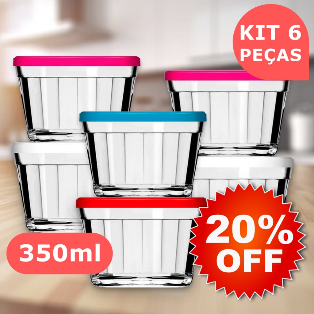Kit 6 Potes Tigela de Vidro Americano 350ml Com Tampa Nadir Figueiredo - Armazenamento de Alimentos