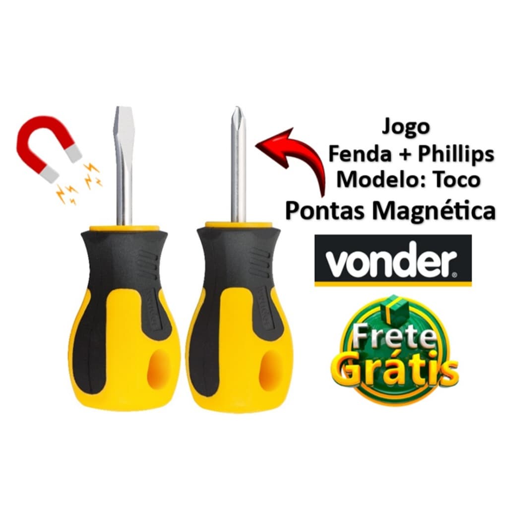 Jogo de Chave Toco Phillips/Fenda Emborrachada 3/16" x 1.1/2" com Ponta Magnética - Vonder Plus