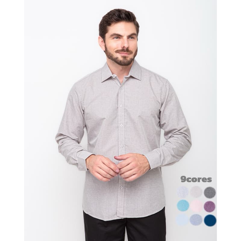 Camisa Social Masculina Manga Comprida Slim Algodao Colorido LL-49