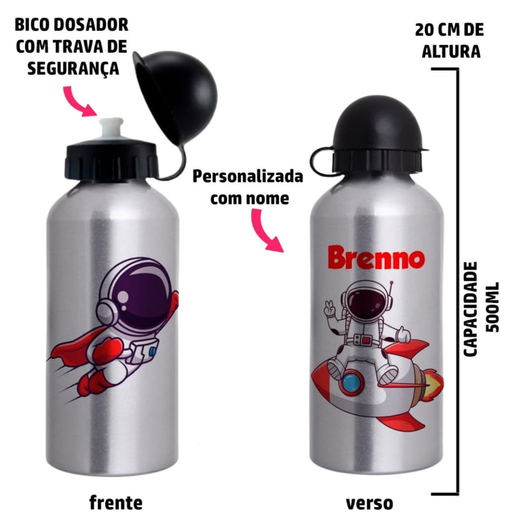 Garrafa Squeeze de alumínio Astronauta - Personalizada com nome