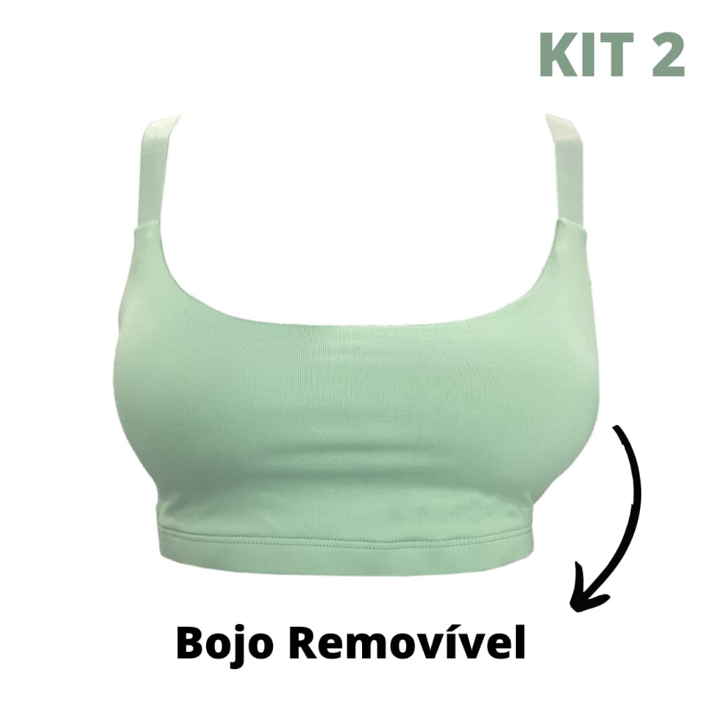 Kit 2 Top Fit Bojo Removível Feminino Confortável Alças Largas Cores Lisas Variadas