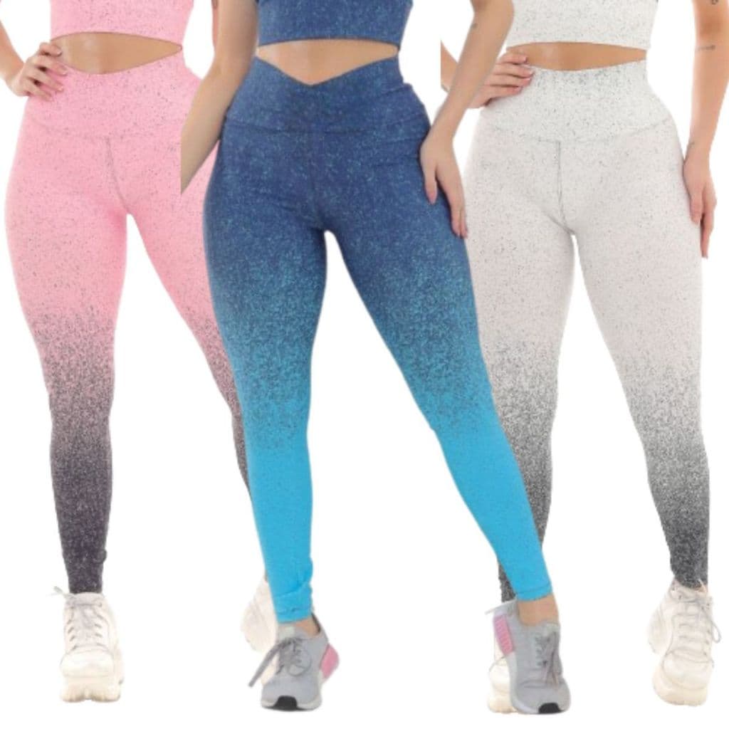 Kit 3 Calça Legging Feminina Degradê Academia e Caminhada Fitness