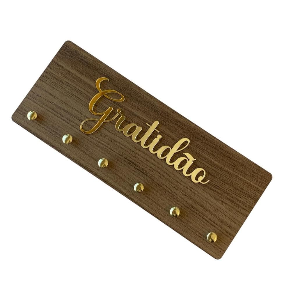 Porta chave de parede decorativo com escrita Gratidão - 6mm - 25x10