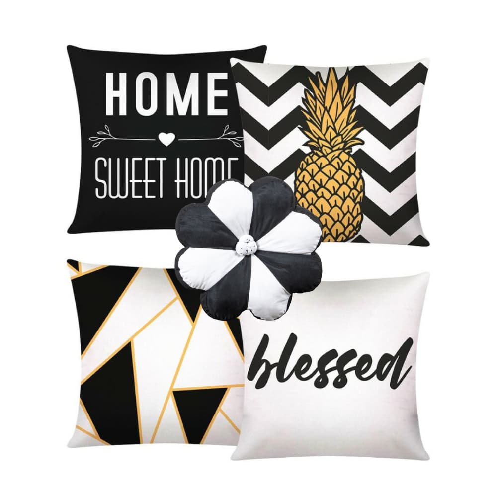 Kit 4 Capas De Almofadas Luxo Modernas 42x42 + 1 Almofada Flor 35x35- BELEZA E SOFISTICAÇÃO PARA SEU LAR/ESCRITÓRIO