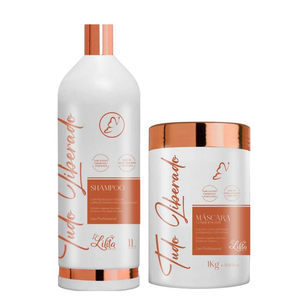 Kit Shampoo Low poo e Mascara Condicionante Tudo Liberado 1 Litro Recupera e Define os Cachos