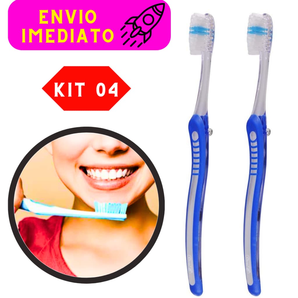 Kit 04 Escovas de Dente Macia Leve e Prática Cores Variadas Com Capa Protetora Limpador de Língua