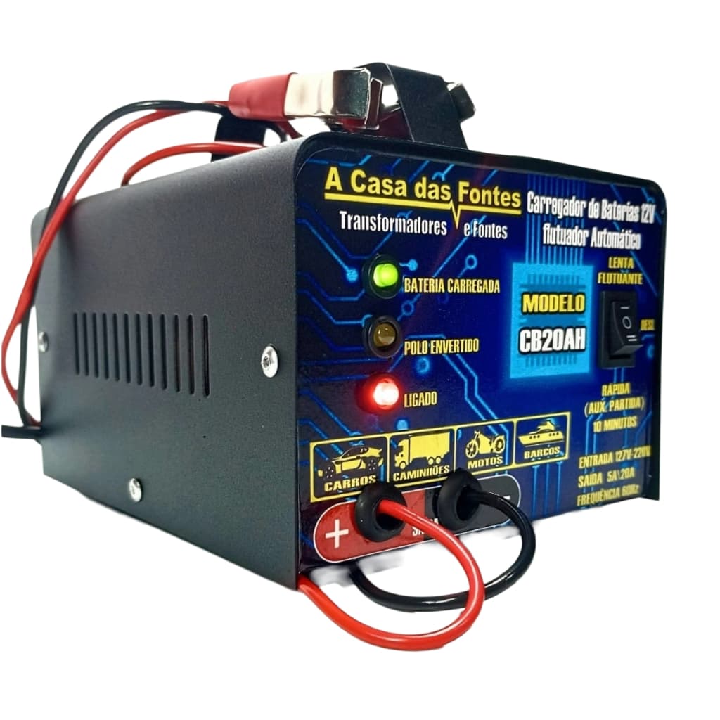 Carregador de bateria 12v 20h para carro , moto, barco e caminhão.