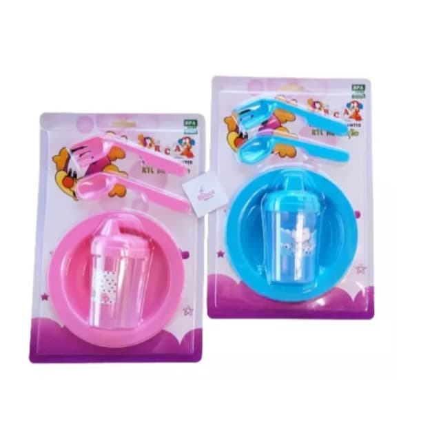Kit refeição RCA, pratinho infantil, kit alimentação para criança, prato com copinho garfo e faca