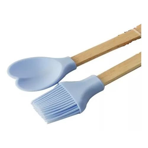 Kit 2 Peças Utensílios Colher Coração E Pincel Culinário Grande De Cozinha