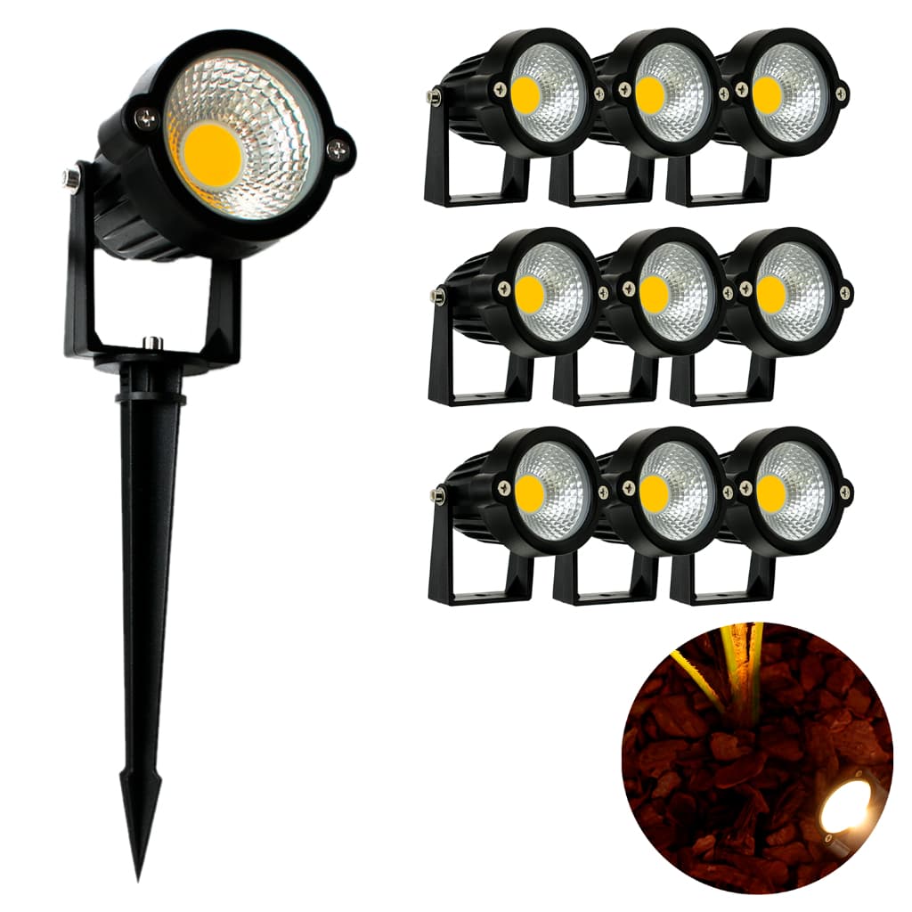 Kit 10 Luminária Espeto De Jardim 7w Cob Led Luz Branco Quente Branco Frio