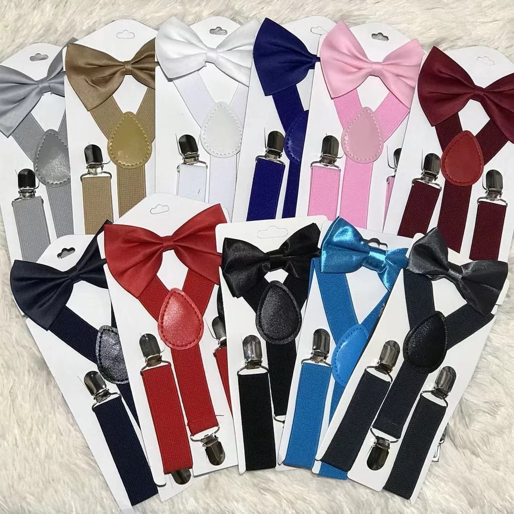 Kit Suspensório + Gravata Borboleta Infantil para Criança - Meninos e Meninas