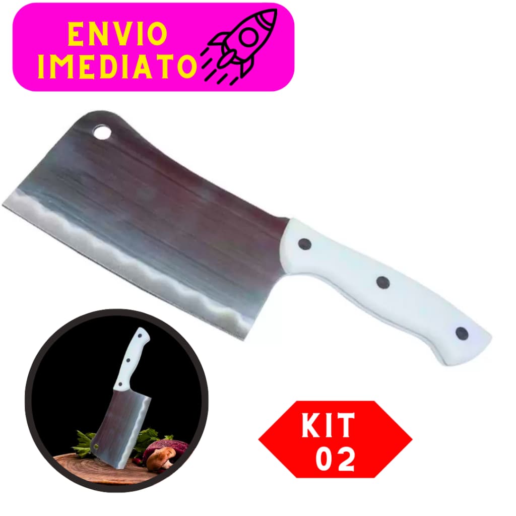 Kit 02 Cutelos Profissional Aço Inox Não Enferruja Lâmina Afiada Cabo de Plástico Alta Qualidade 7''
