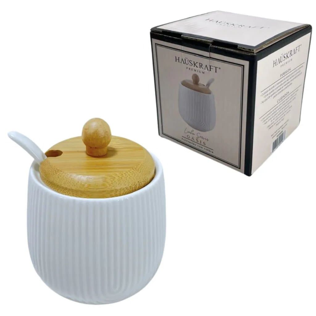 AÇUCAREIRO COM COLHER DE CERÂMICA E TAMPA EM BAMBU OASIS 360ML