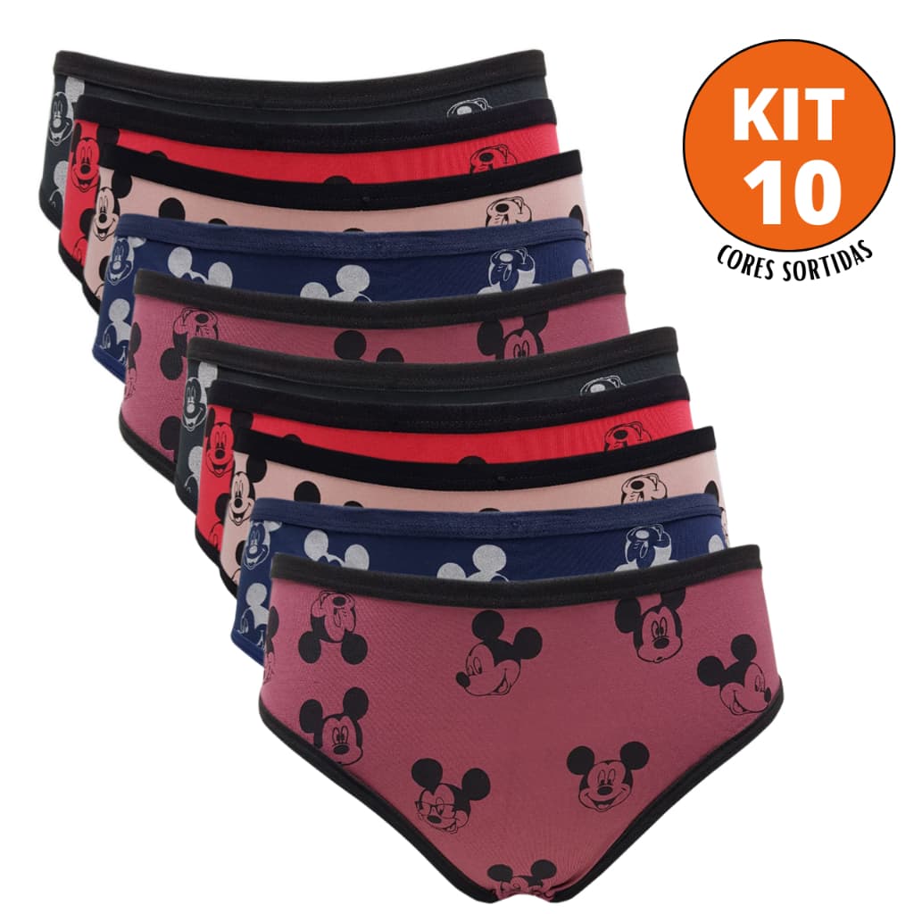 Kit 10 Calcinhas Mickey Feminina Adulta Estampada Forro 100% Algodão Alto Conforto Revenda