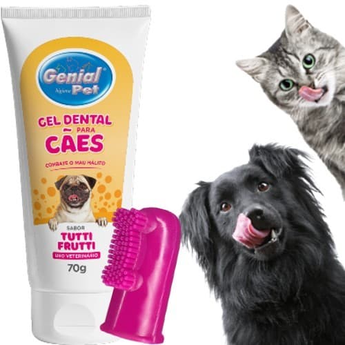 Creme Gel Dental Pasta de Dente Pet Escova para Cachorro e Gato Genial Pet