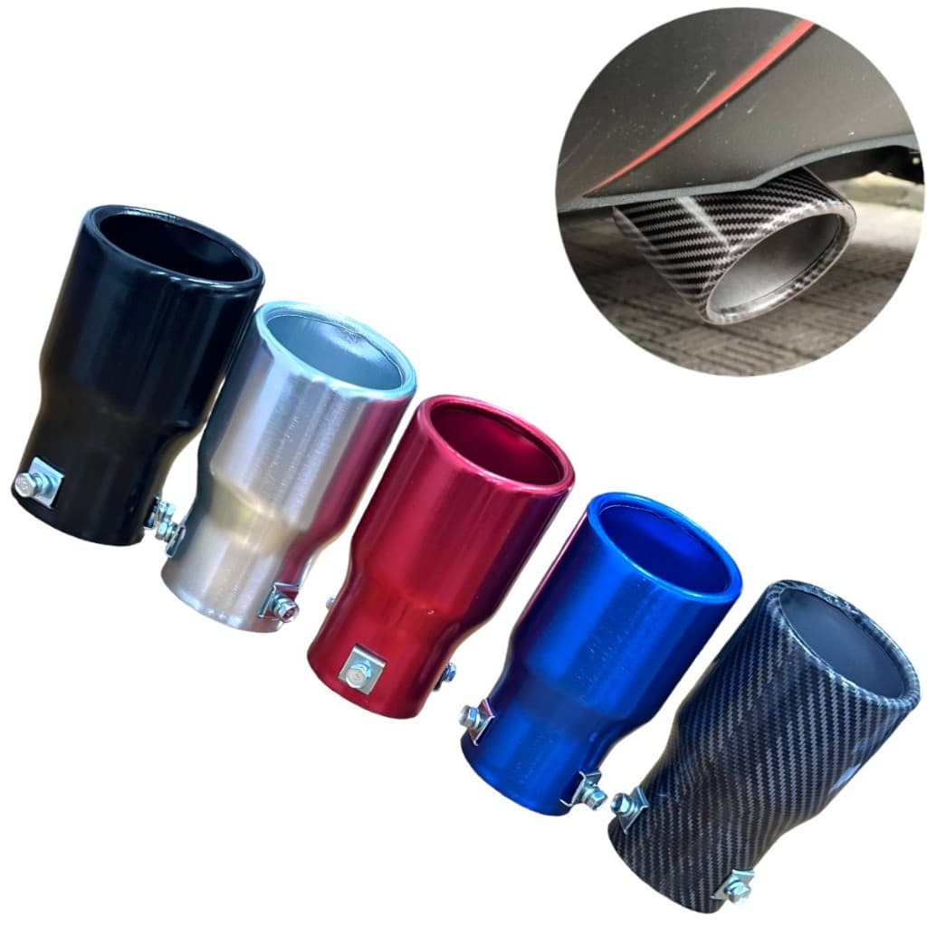Ponteira de Escapamento Esportiva  Automotiva Carro Universal Prata Azul Preta Vermelha Carbono