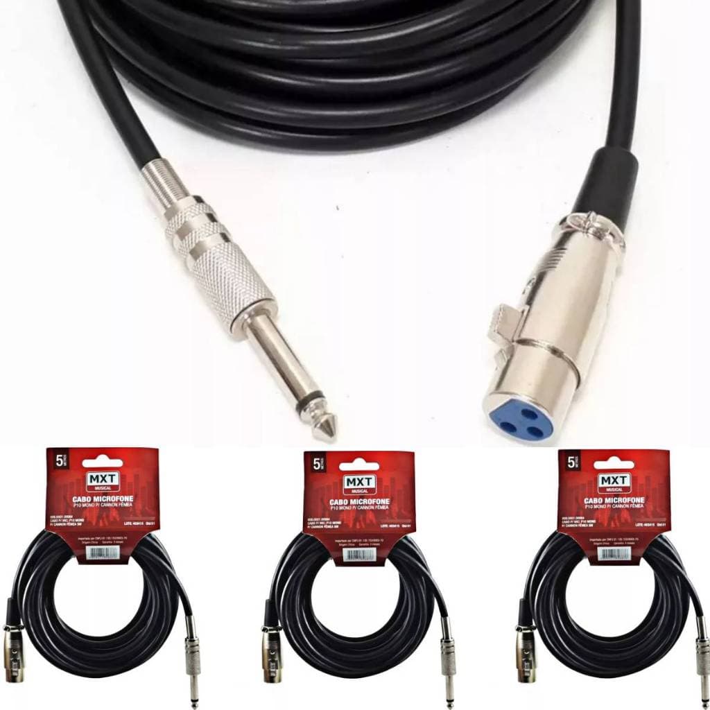 3 Cabos Microfone Violão Xlr Canon Fêmea X P10 Mono 5 Metros original envio imediato