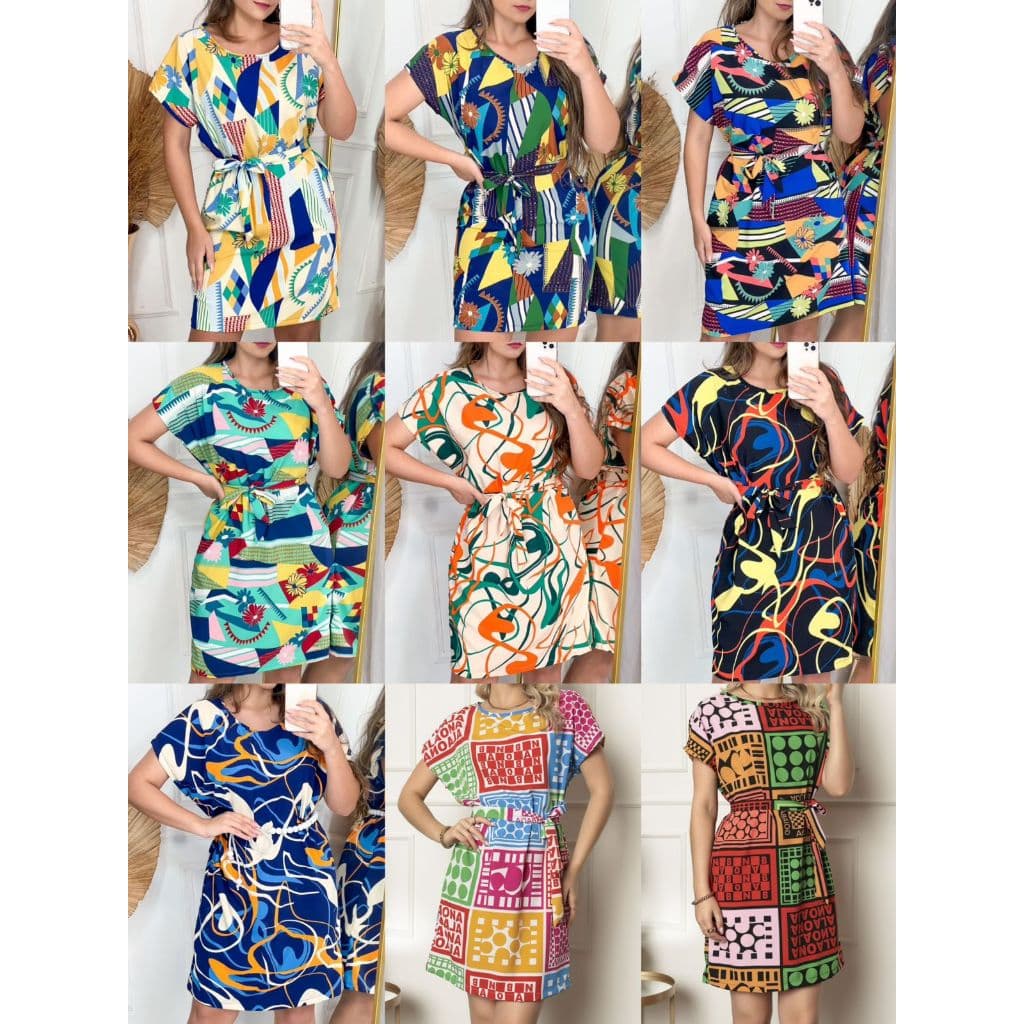 Promocao Kit 2 Vestido Confortável | Crepinho estampado | Corda Na Cinto