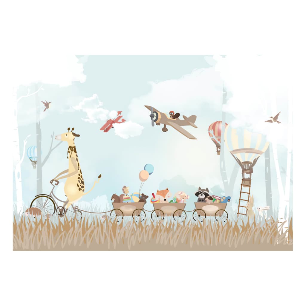 Papel Parede Lavável Infantil Quarto Bebe Safari Girafa Baby FLORESTA FELIZ CARROSSEL FOFINHO